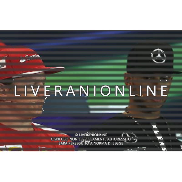 (L to R): Kimi Raikkonen (FIN) Ferrari and Lewis Hamilton (GBR) Mercedes AMG F1 in the FIA Press Conference. 20.08.2015. Formula 1 World Championship, Rd 11, Belgian Grand Prix, Spa Francorchamps, Belgium, Preparation Day. /AGENZIA ALDO LIVERANI SAS - ITALY ONLY - EDITORIAL USE ONLY - Gp f1 Belgio