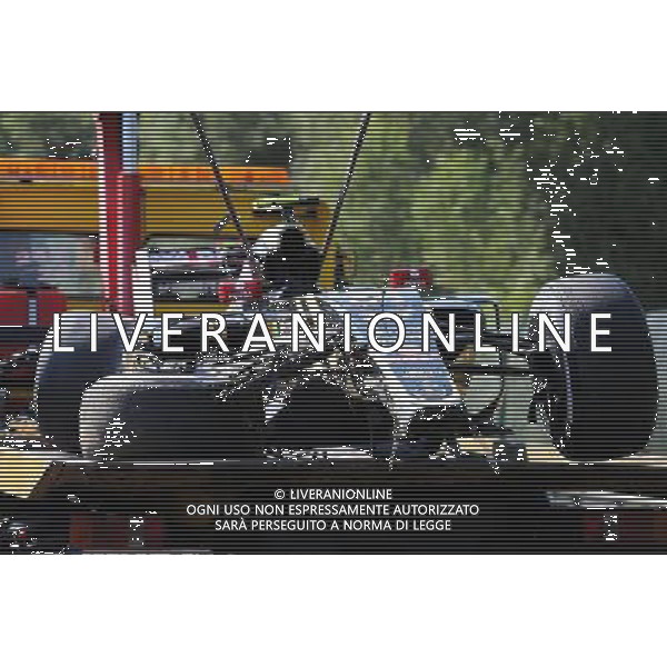 The damaged Lotus F1 E23 of Pastor Maldonado (VEN) Lotus F1 Team, who crashed in the first practice session. 21.08.2015. Formula 1 World Championship, Rd 11, Belgian Grand Prix, Spa Francorchamps, Belgium, Practice Day. AG ALDO LIVERANI SAS ONLY ITALY
