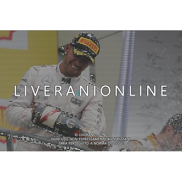 Race winner Lewis Hamilton (GBR) Mercedes AMG F1 celebrates on the podium. 23.08.2015. Formula 1 World Championship, Rd 13, Belgian Grand Prix, Spa Francorchamps, Belgium, Race Day. /AGENZIA ALDO LIVERANI SAS - ITALY ONLY - EDITORIAL USE ONLY - Gp F1 Belgio Gara