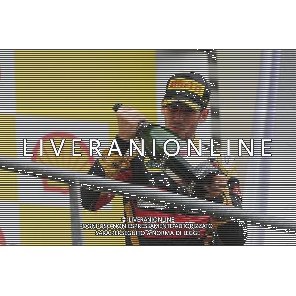 Romain Grosjean (FRA) Lotus F1 Team celebrates his third position on the podium. 23.08.2015. Formula 1 World Championship, Rd 13, Belgian Grand Prix, Spa Francorchamps, Belgium, Race Day. /AGENZIA ALDO LIVERANI SAS - ITALY ONLY - EDITORIAL USE ONLY - Gp F1 Belgio Gara