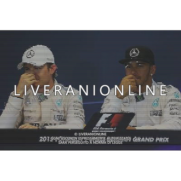 The FIA Press Conference (L to R): Nico Rosberg (GER) Mercedes AMG F1 with team mate Lewis Hamilton (GBR) Mercedes AMG F1. 23.08.2015. Formula 1 World Championship, Rd 13, Belgian Grand Prix, Spa Francorchamps, Belgium, Race Day. AG ALDO LIVERANI SAS ONLY ITALY