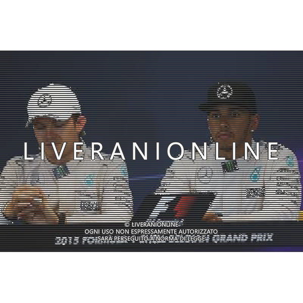 The FIA Press Conference (L to R): Nico Rosberg (GER) Mercedes AMG F1 with team mate Lewis Hamilton (GBR) Mercedes AMG F1. 23.08.2015. Formula 1 World Championship, Rd 13, Belgian Grand Prix, Spa Francorchamps, Belgium, Race Day. AG ALDO LIVERANI SAS ONLY ITALY