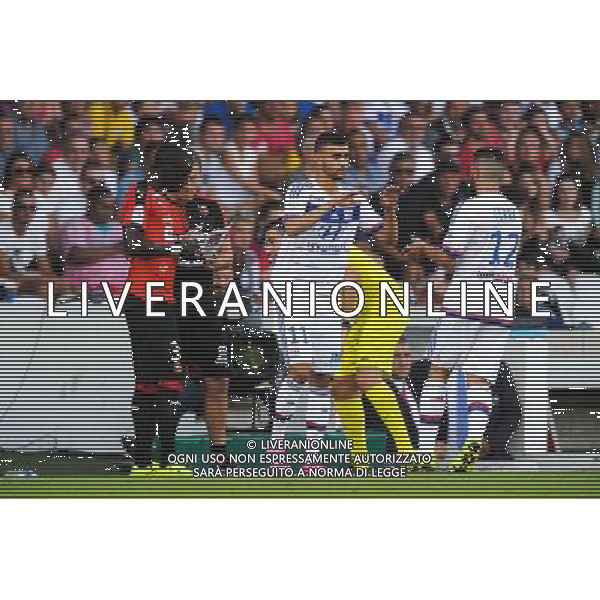 Rachid GHEZZAL / Jordan FERRI - 22.08.2015 - Lyon / Rennes - 3eme journee de Ligue 1 Photo : Jean Paul Thomas / Icon Sport /AGENZIA ALDO LIVERANI SAS - ITALY ONLY - EDITORIAL USE ONLY -