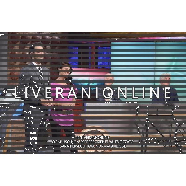 \'La Domenica Sportiva\' Trasmissione Televisiva Milano 23 agosto 2015 nella foto i nuovi conduttori Alessandro Antinelli e Giusy Versace con Giovanni Trapattoni e Ivan Zazzaroni ©Gazzaniga/AGENZIA ALDO LIVERANI SAS
