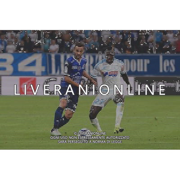 Fabien CAMUS / Benjamin MENDY - 23.08.2015 - Marseille / Troyes - 3eme journee de Ligue 1 Photo : Gaston Petrelli / Icon Sport AG ALDO LIVERANI SAS ONLY ITALY