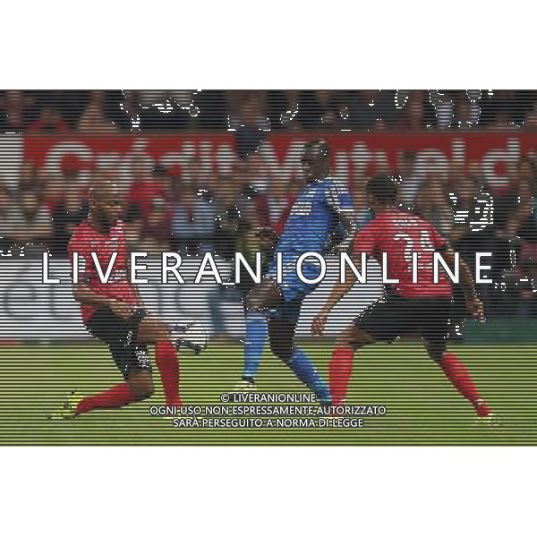 Jimmy BRIAND / Benjamin MENDY - 28.08.2015 - Guingamp / Marseille - 4eme journee de Ligue 1 Photo : Vincent Michel / Icon Sport /AGENZIA ALDO LIVERANI Sas - ITALY ONLY - EDITORIAL USE ONLY