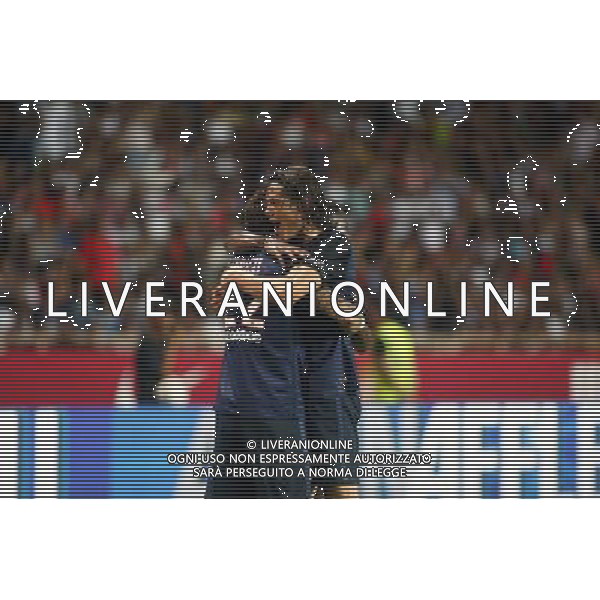 Edinson Cavani / Ezequiel LAVEZZI - 30.08.2015 - Monaco / PSG - 4eme journee de Ligue 1 Photo : Serge Haouzi / Icon Sport AG ALDO LIVERANI SAS ONLY ITALY