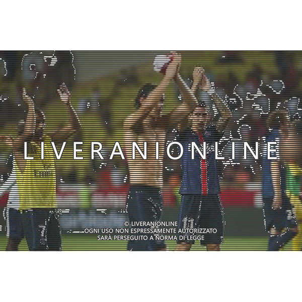 Edinson Cavani / Angel Di Maria - 30.08.2015 - Monaco / PSG - 4eme journee de Ligue 1 Photo : Serge Haouzi / Icon Sport /AGENZIA ALDO LIVERANI Sas - ITALY ONLY - EDITORIAL USE ONLY