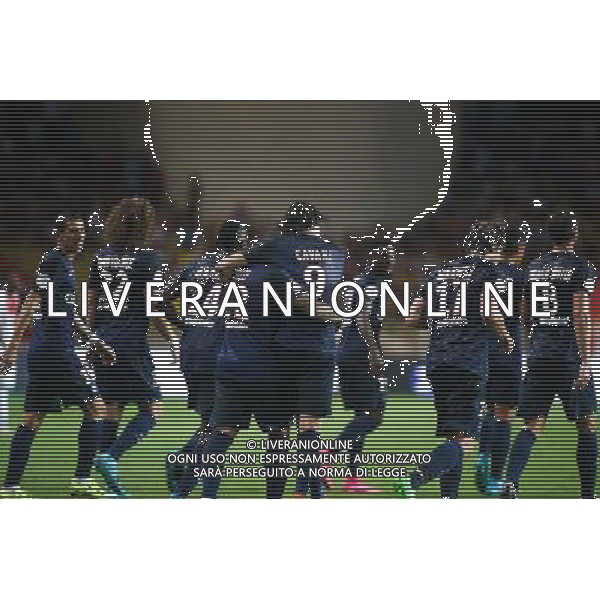 Joie PSG - Edinson CAVANI / Ezequiel LAVEZZI - 30.08.2015 - Monaco / PSG - 4eme journee de Ligue 1 Photo : Serge Haouzi / Icon Sport /AGENZIA ALDO LIVERANI Sas - ITALY ONLY - EDITORIAL USE ONLY