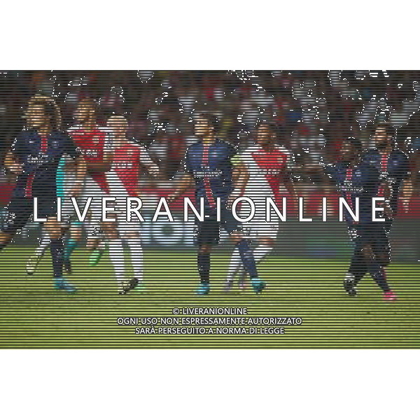 David Luis / Fabinho / Andrea Raggi / Thiago Silva / Anthony Martial /Serge Aurier / Thiago Motta - 30.08.2015 - Monaco / PSG - 4eme journee de Ligue 1 Photo : Serge Haouzi / Icon Sport /AGENZIA ALDO LIVERANI Sas - ITALY ONLY - EDITORIAL USE ONLY