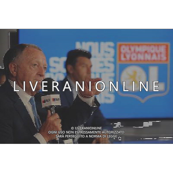 Jean Michel AULAS / Hubert FOURNIER - 30.08.2015 - Presentation nouveau joueur de Lyon - Ligue 1 2015/2016 Photo : Jean Paul Thomas / Icon Sport AG ALDO LIVERANI SAS ONLY ITALY