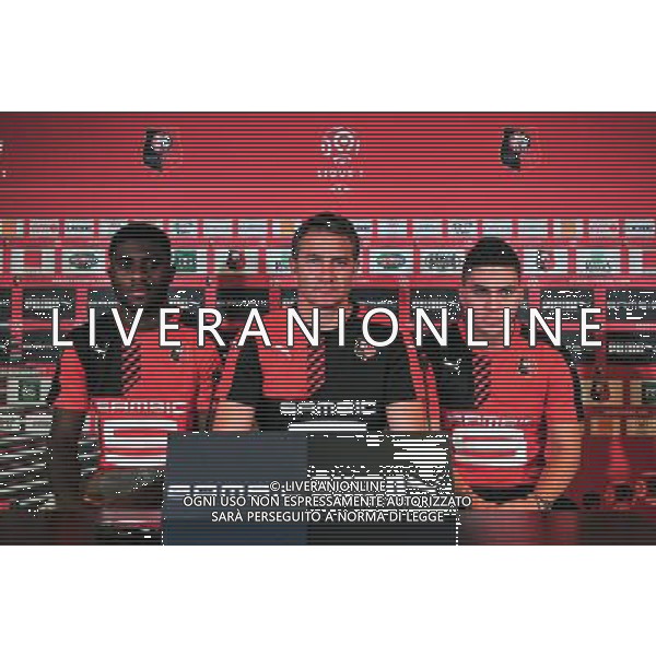 Jeremy Boga / Philippe Montanier / Juan fernando Quintero - 02.09.2015 - Presentation des nouveaux joueurs de Rennes Photo : Philippe Le Brech / Icon Sport AG ALDOL IVERANI SAS ONLY ITALY