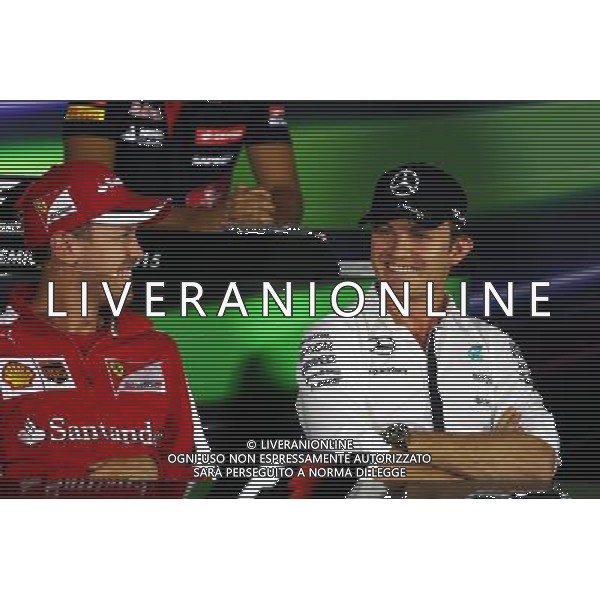 (L to R): Sebastian Vettel (GER) Ferrari and Nico Rosberg (GER) Mercedes AMG F1 in the FIA Press Conference. 03.09.2015. Formula 1 World Championship, Rd 12, Italian Grand Prix, Monza, Italy, Preparation Day. AG ALDO LIVERANI SAS ONLY ITALY