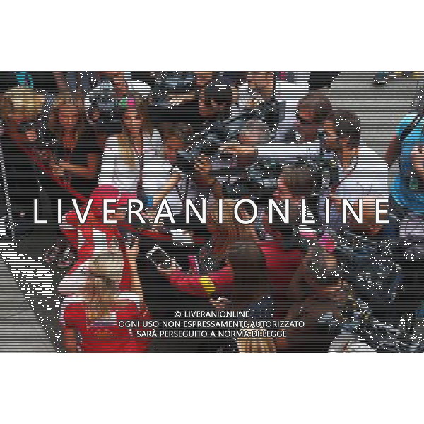 Sebastian Vettel (GER) Ferrari with the media. 04.09.2015. Formula 1 World Championship, Rd 12, Italian Grand Prix, Monza, Italy, Practice Day. AG ALDO LIVERANI SAS ONLY ITALY