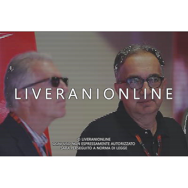 (L to R): Piero Ferrari (ITA) Ferrari Vice-President with Sergio Marchionne (ITA), Ferrari President and CEO of Fiat Chrysler Automobiles. 05.09.2015. Formula 1 World Championship, Rd 12, Italian Grand Prix, Monza, Italy, Qualifying Day. AG ALDO LIVERANI SAS ONLY ITALY