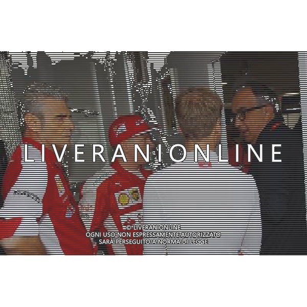 (L to R): Maurizio Arrivabene (ITA) Ferrari Team Principal with Kimi Raikkonen (FIN) Ferrari; Sebastian Vettel (GER) Ferrari; and Sergio Marchionne (ITA), Ferrari President and CEO of Fiat Chrysler Automobiles. 05.09.2015. Formula 1 World Championship, Rd 12, Italian Grand Prix, Monza, Italy, Qualifying Day. AG ALDO LIVERANI SAS ONLY ITALY