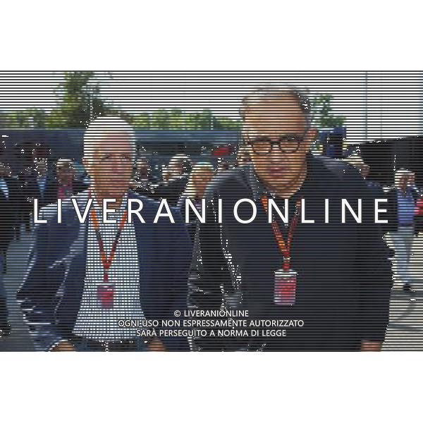 (L to R): Piero Ferrari (ITA) Ferrari Vice-President with Sergio Marchionne (ITA), Ferrari President and CEO of Fiat Chrysler Automobiles. 05.09.2015. Formula 1 World Championship, Rd 12, Italian Grand Prix, Monza, Italy, Qualifying Day. AG ALDO LIVERANI SAS ONLY ITALY