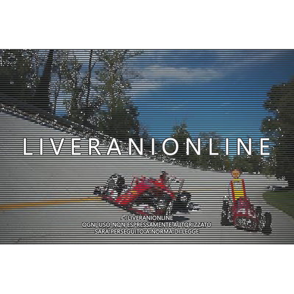 The Ferrari SF15-T and Ferrari 166 F2 cars on the Monza banking at a Shell photoshoot. 05.09.2015. Formula 1 World Championship, Rd 12, Italian Grand Prix, Monza, Italy, Qualifying Day. AG ALDO LIVERANI SAS ONLY ITALY