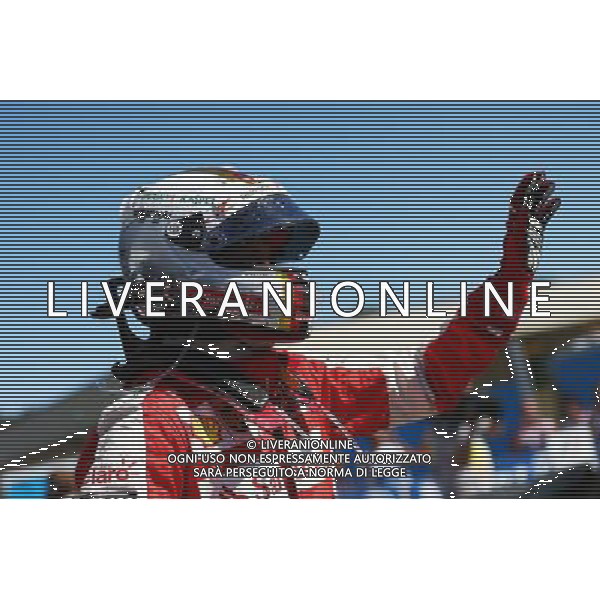 Sebastian Vettel (GER) Ferrari celebrates his second position in parc ferme. 06.09.2015. Formula 1 World Championship, Rd 12, Italian Grand Prix, Monza, Italy, Race Day. AG ALDO LIVERANI SAS ONLY ITALY