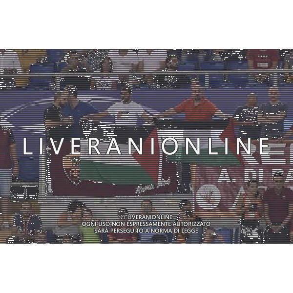 Roma - 16/09/2015 - Stadio Olimpico - Uefa Champions League 2015/2016 - Gruppo E - AS Roma vs Barcellona - nella foto: bandiere della Palestina in tribuna / Ph Fabrizio Corradetti - Ag. Aldo Liverani sas