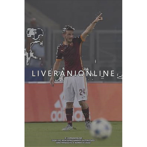 Roma - 16/09/2015 - Stadio Olimpico - Uefa Champions League 2015/2016 - Gruppo E - AS Roma vs Barcellona - nella foto: Esultanza dopo il gol di Alessandro Florenzi / Ph Fabrizio Corradetti - Ag. Aldo Liverani sas 