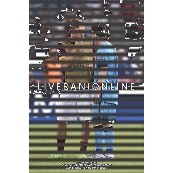 Roma - 16/09/2015 - Stadio Olimpico - Uefa Champions League 2015/2016 - Gruppo E - AS Roma vs Barcellona - nella foto: Francesco Totti e Lionel Messi / Ph Fabrizio Corradetti - Ag. Aldo Liverani sas 