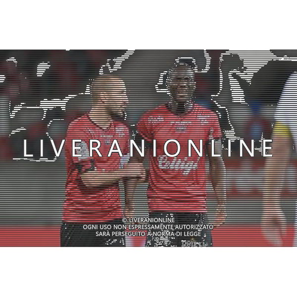 Lionel MATHIS / Benjamin ANGOUA - 19.09.2015 - Guingamp / Gazelec Ajaccio - 6eme journee Ligue 1 Photo : Nolwenn Le Gouic / Icon Sport AG ALDO LIVERANI SAS ONLY ITALY