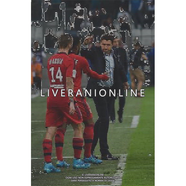 Joie Lyon - Hubert Fournier / Alexandre Lacazette - 20.09.2015 - Marseille / Lyon - 6eme journee de Ligue 1 Photo : Alexandre Dimou / Icon Sport AG ALDO LIVERANI SAS ONLY ITALY