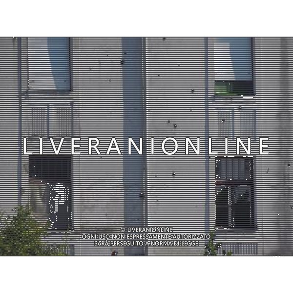 OSJEK CROAZIA 2015 NELLA FOTO PANORAMICA DELLA CITTA DI OSJEK CON VISIBILI SUI MURI DELLE CASE ANCORA I SEGNI DELLA GUERRA CON LA SERBIA AG ALDO LIVERANI SAS