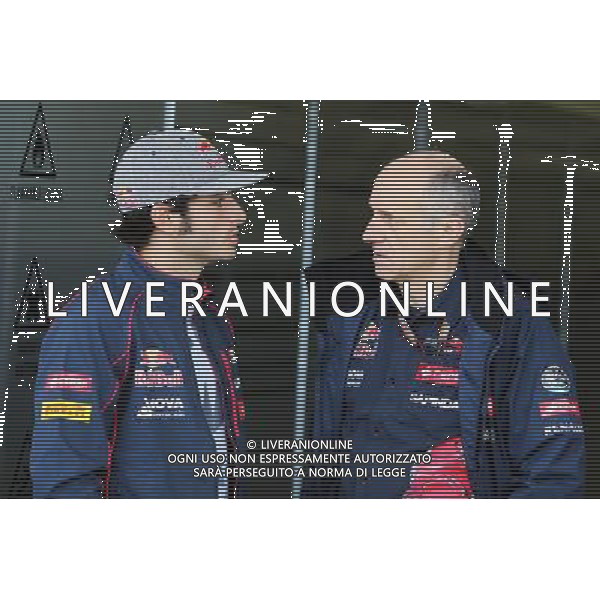(L to R): Carlos Sainz Jr (ESP) Scuderia Toro Rosso with Franz Tost (AUT) Scuderia Toro Rosso Team Principal. 24.09.2015. Formula 1 World Championship, Rd 14, Japanese Grand Prix, Suzuka, Japan, Preparation Day. AG ALDO LIVERANI SAS ONLY ITALY