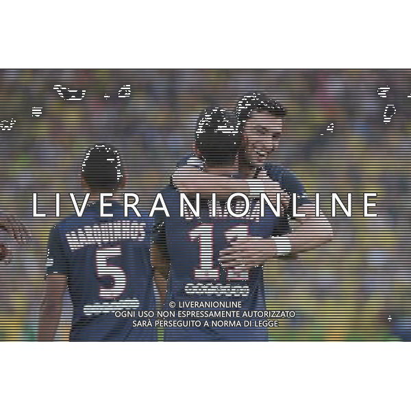 joie Javier PASTORE / Angel DI MARIA - 26.09.2015 - Nantes / PSG - 8eme journee Ligue 1 Photo : Nolwenn Le Gouic / Icon Sport /AGENZIA ALDO LIVERANI Sas - ITALY ONLY - EDITORIAL USE ONLY