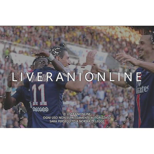 joie Angel DI MARIA / Zlatan IBRAHIMOVIC - 26.09.2015 - Nantes / PSG - 8eme journee Ligue 1 Photo : Nolwenn Le Gouic / Icon Sport /AGENZIA ALDO LIVERANI Sas - ITALY ONLY - EDITORIAL USE ONLY
