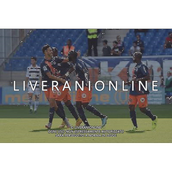 Joie Rami Bensebaini / Joie Montpellier - 27.09.2015 - Montpellier / Lorient - 8eme journee de Ligue 1 Photo : Alexandre Dimou / Icon Sport AG ALDO LIVERANI SAS ONLY ITALY