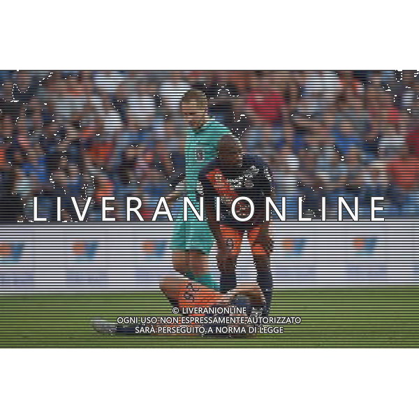 Blessure Kevin Berigaud - 27.09.2015 - Montpellier / Lorient - 8eme journee de Ligue 1 Photo : Alexandre Dimou / Icon Sport AG ALDO LIVERANI SAS ONLY ITALY