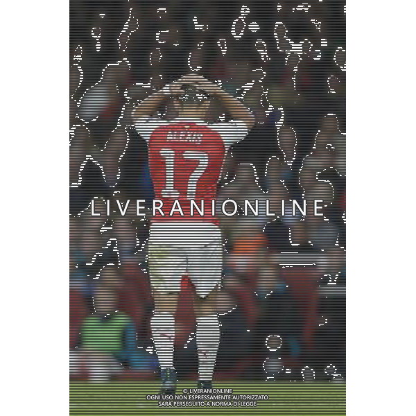 Dejection for Arsenal\'s Alexis Sanchez after he misses a chance Photographer Craig Mercer/CameraSport Football - UEFA Champions League Group F - Arsenal v Olympiakos - Tuesday 29th September 2015 - Emirates Stadium - London - © CameraSport - 43 Linden Ave. Countesthorpe. Leicester. England. LE8 5PG - Tel: +44 (0) 116 277 4147 - admin@camerasport.com - www.camerasport.com AG ALDO LIVERANI SAS ONLY ITALY