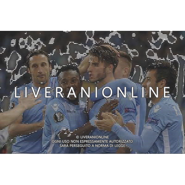 Roma - 01/10/2015 - Stadio Olimpico - UEFA Europa League 2015-2016 - Gruppo G - Lazio vs Saint Etienne - nella foto: Wesley Hoedt festeggiato dai compagni / Ph. Fabrizio Corradetti - Ag. Aldo Liverani sas