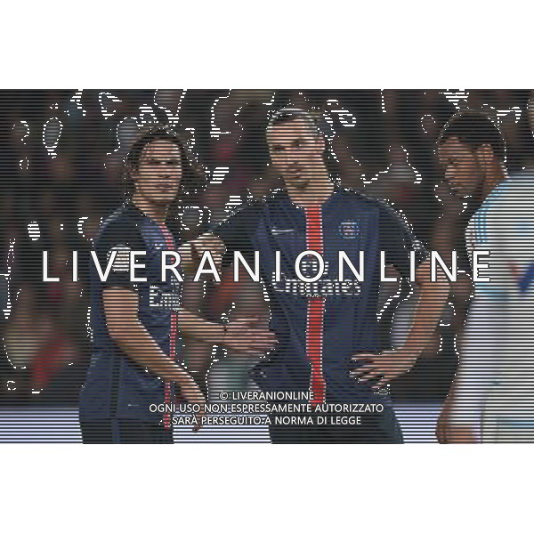 Zlatan IBRAHIMOVIC / Edinson CAVANI - 04.10.2015 - PSG / Marseille - 9eme journee Ligue 1 Photo : Nolwenn Le Gouic / Icon Sport AG ALDO LIVERANI SAS ONLY ITALY