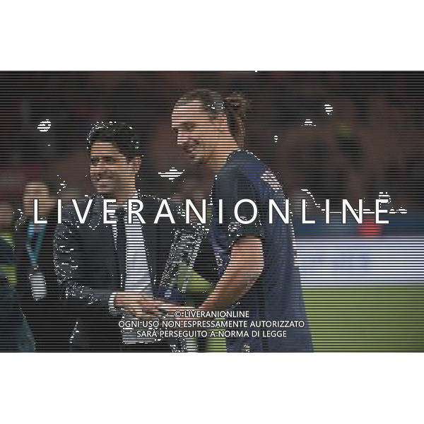 Nasser AL KHELAIFI / Zlatan IBRAHIMOVIC - 04.10.2015 - PSG / Marseille - 9eme journee Ligue 1 Photo : Nolwenn Le Gouic / Icon Sport AG ALDO LIVERANI SAS ONLY ITALY