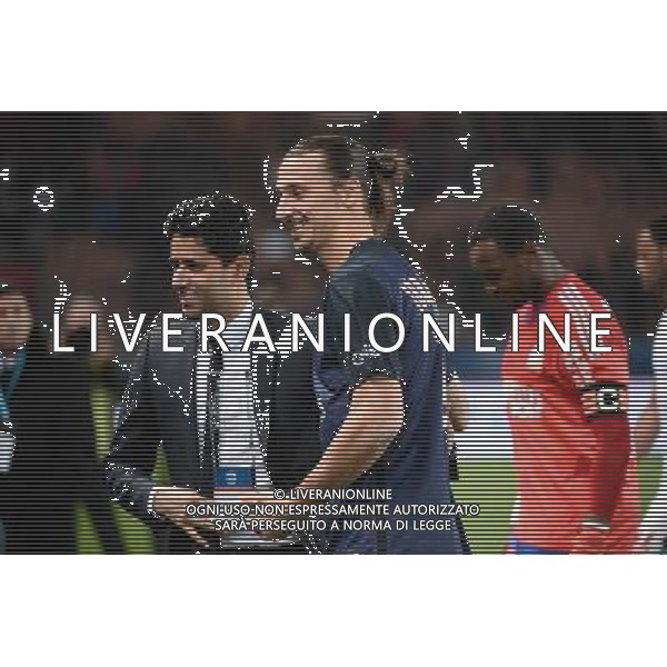 Nasser AL KHELAIFI / Zlatan IBRAHIMOVIC / steve MANDANDA - 04.10.2015 - PSG / Marseille - 9eme journee Ligue 1 Photo : Nolwenn Le Gouic / Icon Sport AG ALDO LIVERANI SAS ONLY ITALY