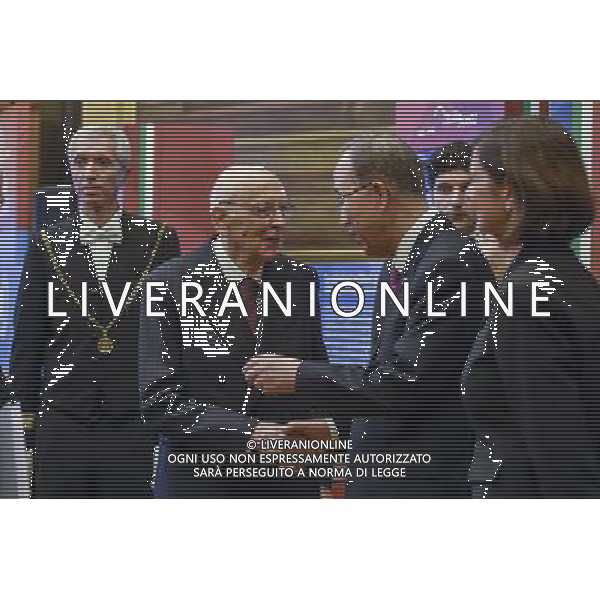 Roma - 15/10/2015 - Montecitorio - Apertura della mostra per il sessantesimo anniversario dell\'adesione dell\'Italia alle Nazioni Unite - nella foto: Il Segretario Generale dell\'Onu Ban Ki-moon con Giorgio Napolitano / Ph. Fabrizio Corradetti - Ag. Aldo Liverani Sas/Ag. Aldo Liverani Sas
