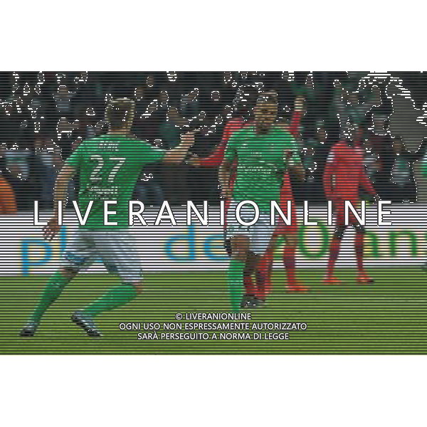 JOIE DE Robert BERIC / Kevin MONNET PAQUET - 17.10.2015 - Saint Etienne / Gazelec Ajaccio - 10eme journee de Ligue1 Photo : Jean Paul Thomas / Icon Sport AG ALDO LIVERANI SAS ONLY ITALY *** Local Caption ***