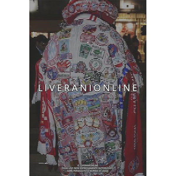 Detail shot of one Bayern Munich fan\'s coat covered in badges Photographer Craig Mercer/CameraSport Football - UEFA Champions League Group F - Arsenal v Bayern Munich - Tuesday 20th October 2015 - The Emirates Stadium - London - Â© CameraSport - 43 Linden Ave. Countesthorpe. Leicester. England. LE8 5PG - Tel: +44 (0) 116 277 4147 - admin@camerasport.com - www.camerasport.com/AGENZIA ALDO LIVERANI SAS - ITALY ONLY EDITORIAL USE ONLY