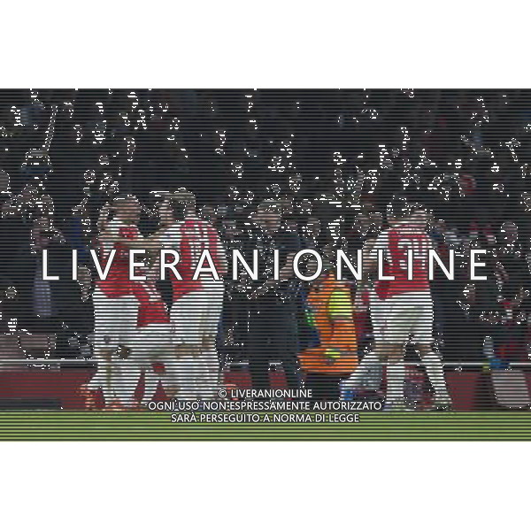 Arsenal players celebrate their second goal Photographer Craig Mercer/CameraSport Football - UEFA Champions League Group F - Arsenal v Bayern Munich - Tuesday 20th October 2015 - The Emirates Stadium - London - Â© CameraSport - 43 Linden Ave. Countesthorpe. Leicester. England. LE8 5PG - Tel: +44 (0) 116 277 4147 - admin@camerasport.com - www.camerasport.com/AGENZIA ALDO LIVERANI SAS - ITALY ONLY EDITORIAL USE ONLY