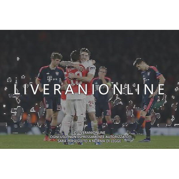 Arsenal\'s Hector Bellerin celebrates his side\'s second goal with Santi Cazorla Photographer Craig Mercer/CameraSport Football - UEFA Champions League Group F - Arsenal v Bayern Munich - Tuesday 20th October 2015 - The Emirates Stadium - London - Â© CameraSport - 43 Linden Ave. Countesthorpe. Leicester. England. LE8 5PG - Tel: +44 (0) 116 277 4147 - admin@camerasport.com - www.camerasport.com/AGENZIA ALDO LIVERANI SAS - ITALY ONLY EDITORIAL USE ONLY