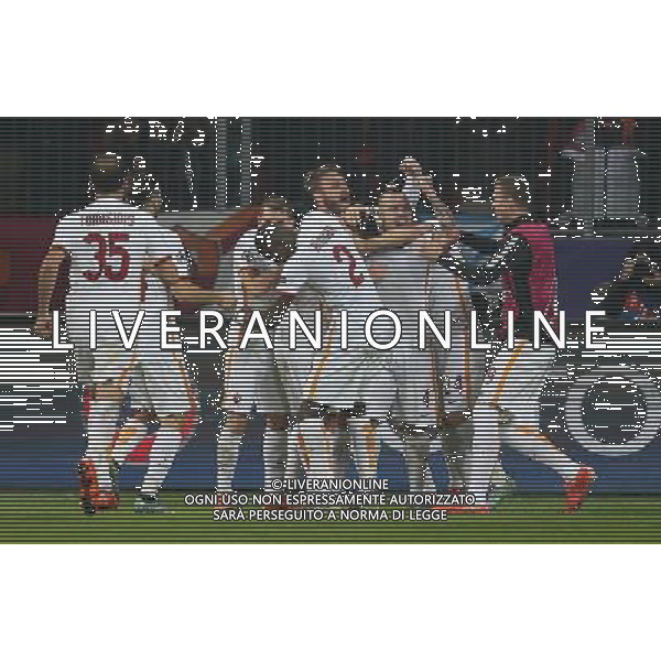 firo Fu§ball,Fussball, 20.10.2015 Champions League Achtelfinale Hinspiel 2014/2015 Bayer Leverkusen - AS Roma 4:4 TJubeltraube nachdem 4:2 - esultanza dopo il gol $worldrightsEs gelten unsere AGB, einsehbar auf www.firosportphoto.de copyright by firo sportphoto:/AGENZIA ALDO LIVERANI SAS - ITALY ONLY EDITORIAL USE ONLY