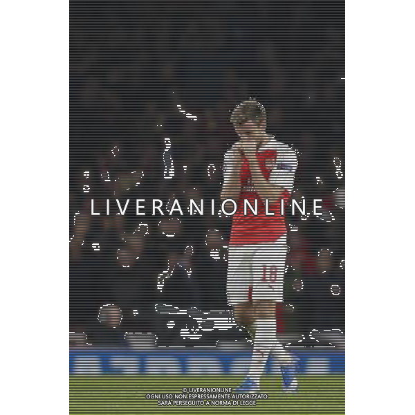 Arsenal\'s Nacho Monreal celebrates his side\'s first goal Photographer Craig Mercer/CameraSport Football - UEFA Champions League Group F - Arsenal v Bayern Munich - Tuesday 20th October 2015 - The Emirates Stadium - London - Â© CameraSport - 43 Linden Ave. Countesthorpe. Leicester. England. LE8 5PG - Tel: +44 (0) 116 277 4147 - admin@camerasport.com - www.camerasport.com/AGENZIA ALDO LIVERANI SAS - ITALY ONLY EDITORIAL USE ONLY