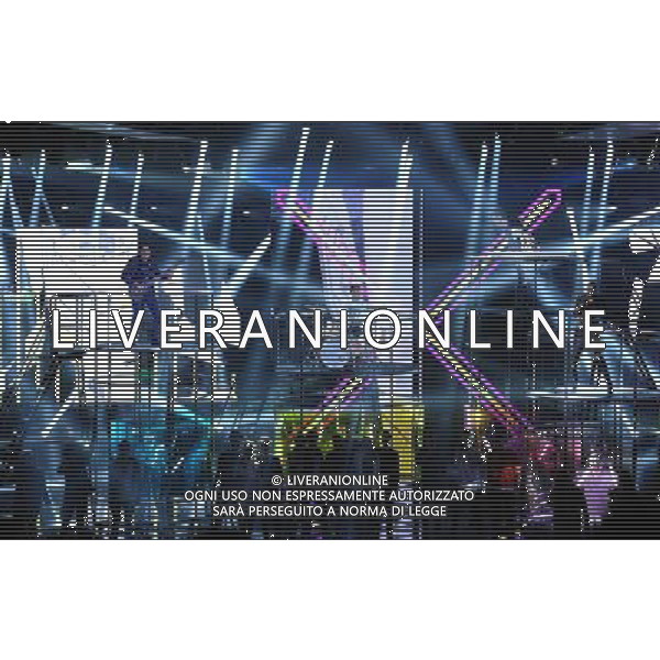 Prima puntata Live di X Factor Milano - 22.10.2015 Nella Foto:Mika, Fedez, Elio, Skin coreografia di presentazione del live /Ph.Vitez-Ag. Aldo Liverani