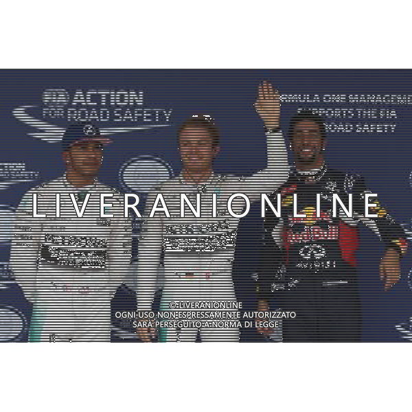 Pole for Nico Rosberg (GER) Mercedes AMG F1 W06, 2nd for Lewis Hamilton (GBR) Mercedes AMG F1 W06 and 3rd for Daniel Ricciardo (AUS) Red Bull Racing RB11. Qualifying 25.10.2015. Formula 1 World Championship, Rd 16, United States Grand Prix, Austin, Texas, USA, Race Day. AG ALDO LIVERANI SAS ONLY ITALY