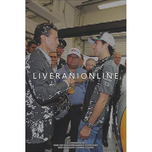 Sergio Perez (MEX) Sahara Force India F1 (Right) meets Enrique Pena Nieto (MEX) Mexican President. 29.10.2015. Formula 1 World Championship, Rd 17, Mexican Grand Prix, Mexixo City, Mexico, Preparation Day. AG ALDO LIVERANI SAS ONLY ITALY