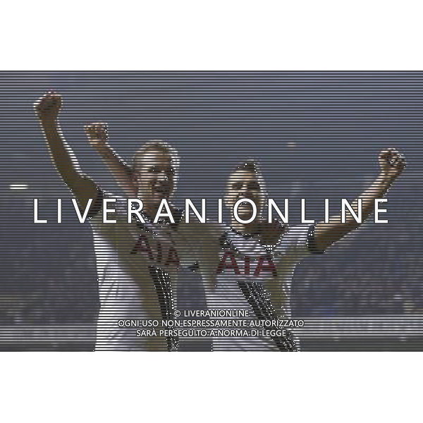 Tottenham Hotspur\'s Harry Kane celebrates with Tottenham Hotspur\'s Erik Lamela after scoring his sides third goal Photographer Craig Mercer/CameraSport Football - Barclays Premiership - Tottenham Hotspur v Aston Villa - Monday 2nd November 2015 - White Hart Lane - London © CameraSport - 43 Linden Ave. Countesthorpe. Leicester. England. LE8 5PG - Tel: +44 (0) 116 277 4147 - admin@camerasport.com - www.camerasport.com /AGENZIA ALDO LIVERANI SAS - italy only editorial use only